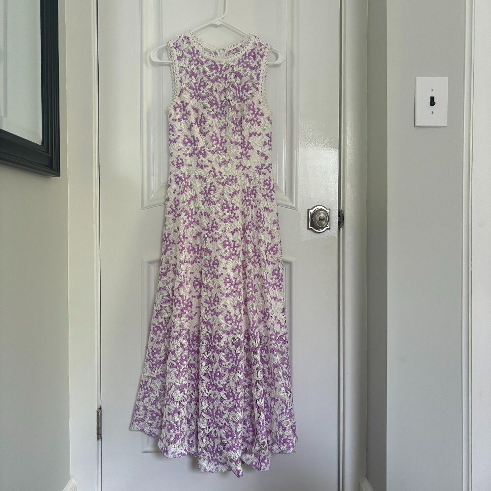 ML Monique Lhuillier Bicolor Lace Midi Dress